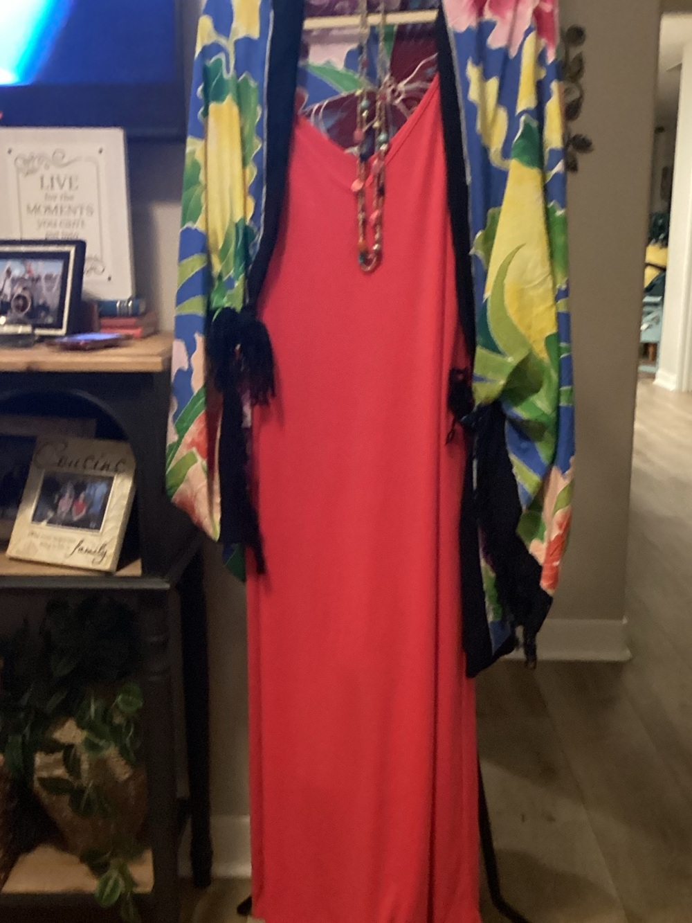 Women’s hot pinkMaxi Dress - Lightweight Summer Slip Dress w/ scarf kimono &set